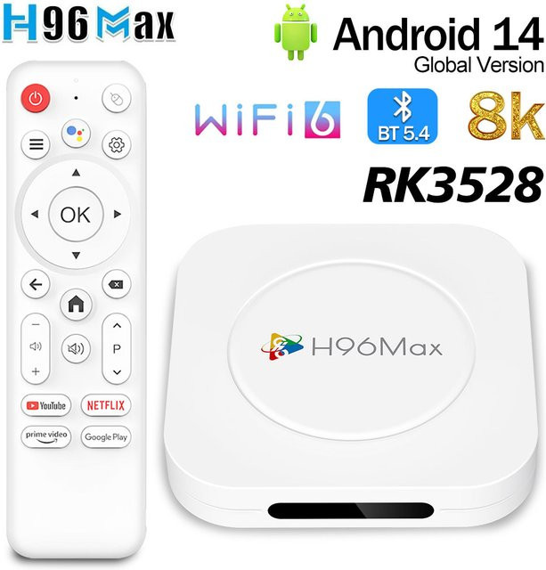 H96 MAX M1 Plus Android 14.0 Smart TV-Box mit 4GB RAM und 128GB Speicher, 8K HDR10, WIFI6, Bluetooth 5.4 und LAN, Media Streamer in Weiß - Bild 1