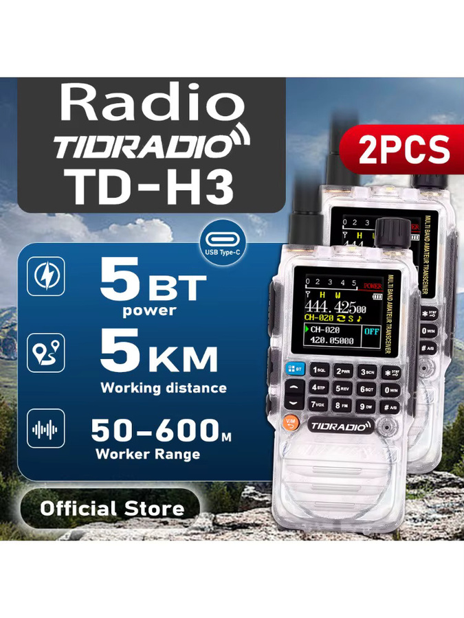 2er-Set Tidradio H3 Walkie Talkie mit USB-C Programmierung, Dual PTT und Air Band, Schwarz - Bild 4