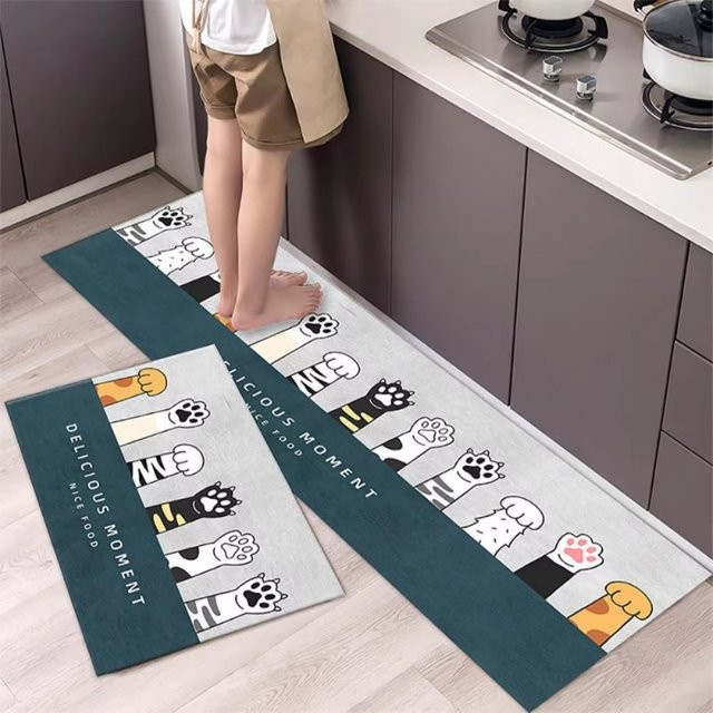 VIKAMA Bodenmatte mit Katzenpfoten-Design in Grau und Weiß, wasserabsorbierend und rutschfest - Bild 1