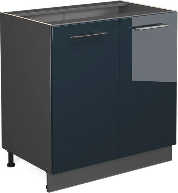 Vicco Spülenunterschrank Fame-Line Dunkelblau Hochglanz mit Regal Breite: 80 cm - Bild 1