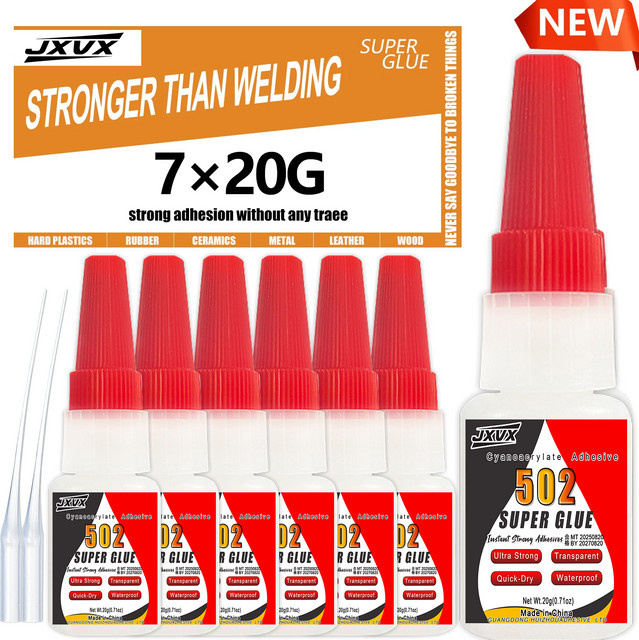 YZAN 502 Super Strong Cyanacrylat-Kleber Set, 7 x 20 g Flüssigkleber für Hartkunststoffe, Keramik, Leder und Metall - Bild 1