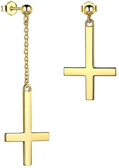 Allbestart Ohrringe Edelstahl, Asymmetrische Kreuz Anhänger, Beige, Unisex - Bild 1