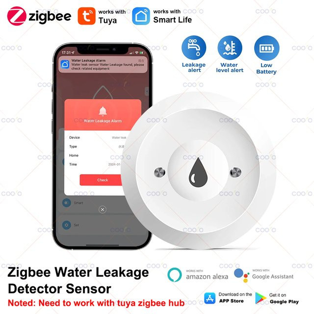 Tuya Smart Zigbee Wasser Sensor in Weiß für App-Fernüberwachung und Leckage-Alarm im Smart Home - Bild 1
