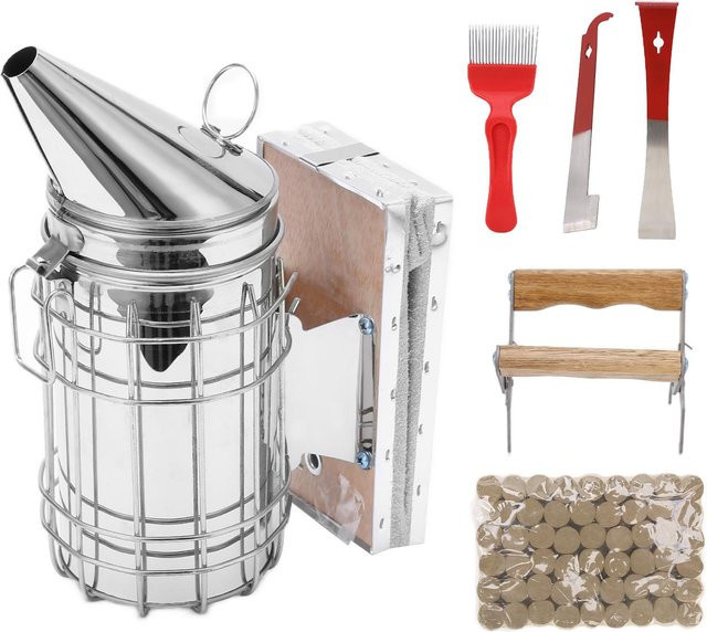 Aimo Bienenstock Smoker Kit aus Edelstahl in Silber, 6er Set Imkereiausrüstung - Bild 1