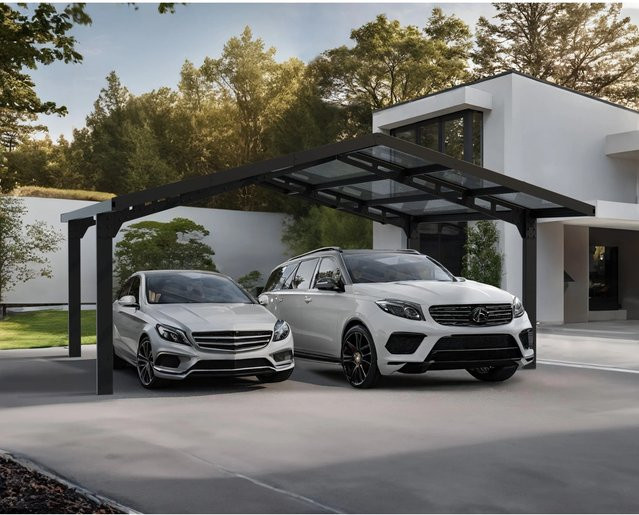 Palram Canopia Carport Sydney Apex in Schwarz mit Regenrinne und Polycarbonat-Dach - Bild 1