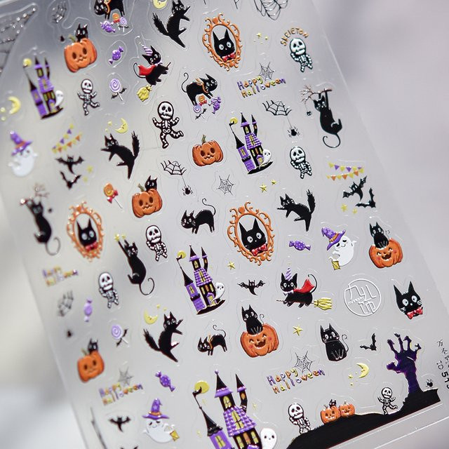 NAILFYOU Nail Art Aufkleber Halloween Gothic Fledermaus, Kürbis - Bild 1