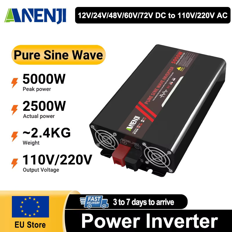 ANENJI Sinuswellen-Wechselrichter 5000W DC 12V/24V zu AC 220V Auto-Konverter mit LCD-Leistungsanzeige in Schwarz - Bild 2