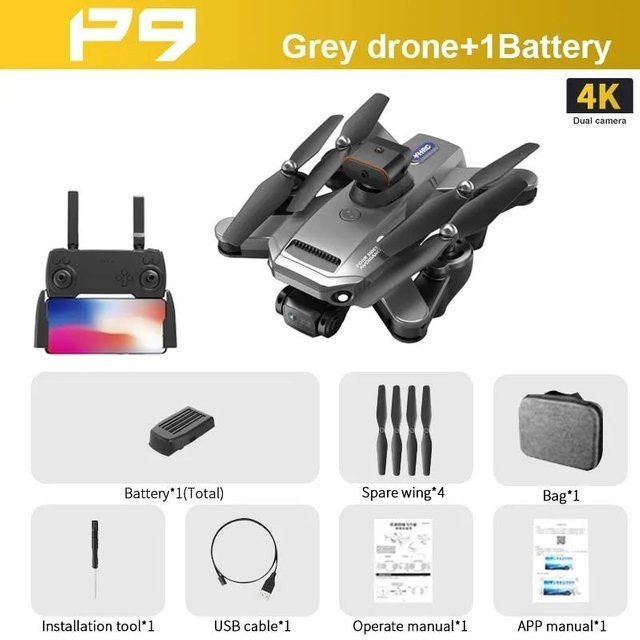 LYZRC P9 UAV HD Dual Kamera Quadcopter mit vierseitiger Hindernisvermeidung und optischem Fluss in Grau - Bild 1