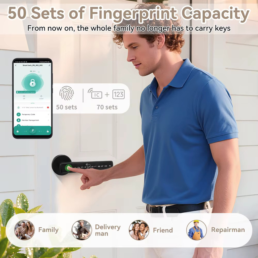 Tuya Smart Bluetooth Fingerabdruck-Türschloss mit Smart Life App-Steuerung für deine Hausautomatisierung in Schwarz - Bild 4
