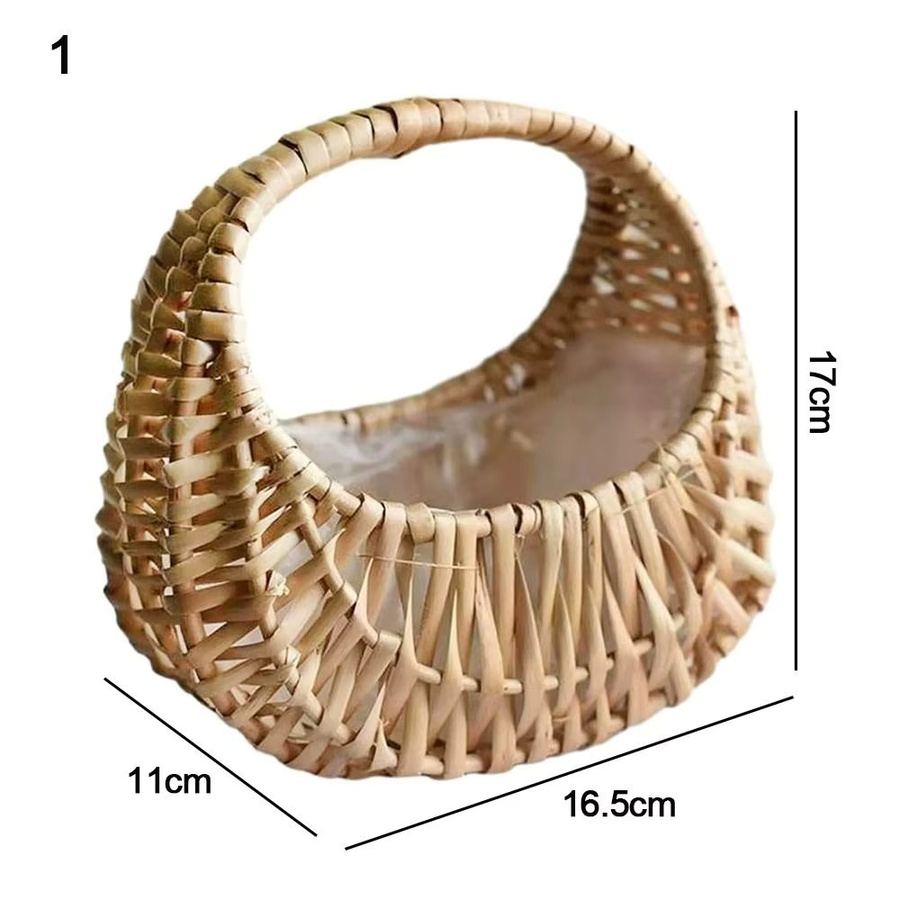 Kleiner Blumenkorb aus Rattan in Beige mit Griff im Halbmond-Design - Bild 4