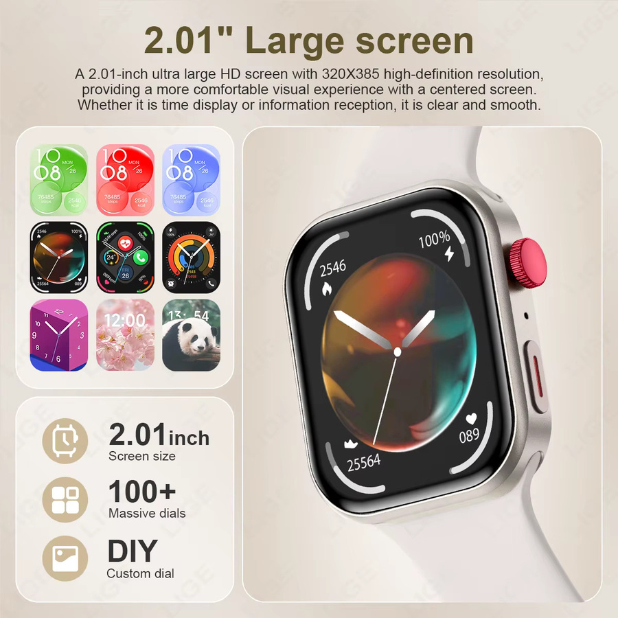 LIGE Smartwatch, 2,01 Zoll, Schwarz, Silikon, Unisex - Bild 3