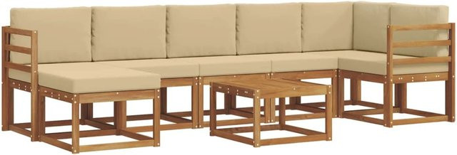 vidaXL Outdoor-Sofagarnitur 8-teilig aus Akazienholz in Natur mit beigefarbenen Kissen im L-Shape Design - Bild 1