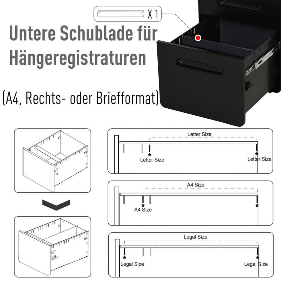 Vinsetto Aktenschrank aus Stahl in Schwarz matt B/H/T: 39 x 59 x 48 cm - Bild 4