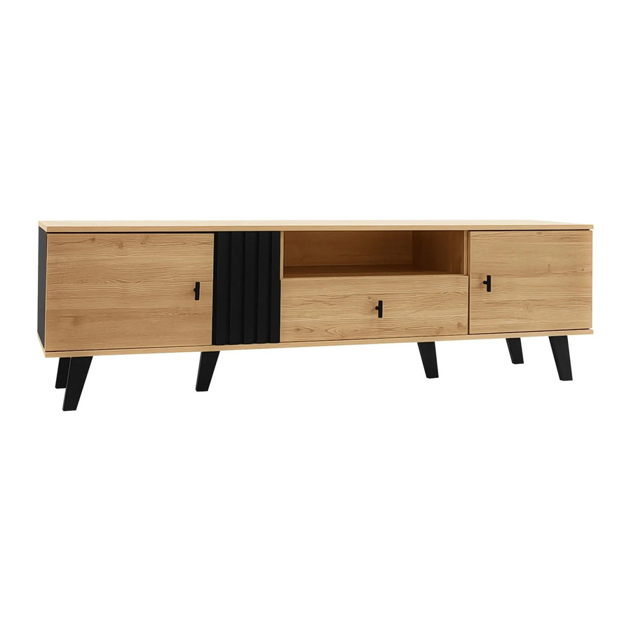 okwish TV Schrank mit Schubladen in Holzdesign, Farbe Natur Schwarz, B/T/H: 170 x 40 x 50 cm - Bild 2