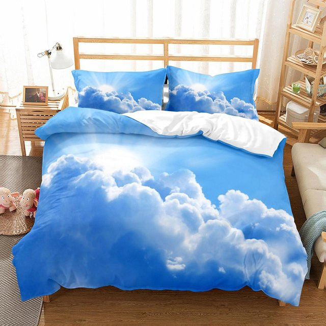 Bettwäscheset Weiße Wolke von Binchi Outdoor Product mit Kissenbezug, Farbe Weiß und Blau, Material Mikrofaser, Breite: 240 cm, Tiefe: 220 cm - Bild 1