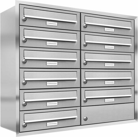 AL Briefkasten für 11 Parteien, Unterputzmontage, silberfarben, B/H/T: 153,598 x 73,0 x 27,5 cm - Bild 1