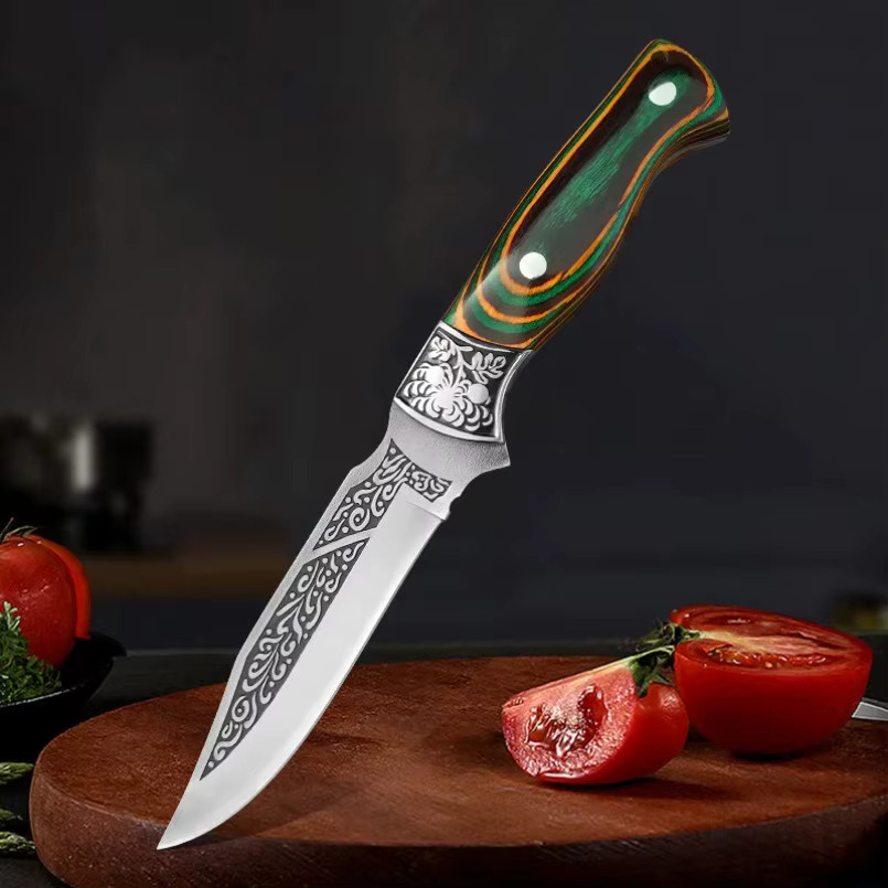 InLeung Handgeschmiedetes Ausbeinemesser aus Edelstahl mit Holzgriff und Scheide, Silber - Bild 3
