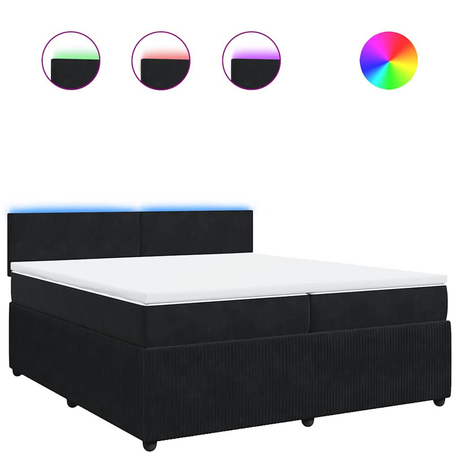vidaXL Boxspringbett mit Matratze aus Samt in Schwarz mit USB-Ladeport und Unterbettbeleuchtung B/T/H: 200 x 200 x 100,5 cm - Bild 4
