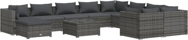 vidaXL 11-tlg. Garten-Lounge-Set in U-Form aus Poly Rattan mit Kissen in Grau-Anthrazit - Bild 1