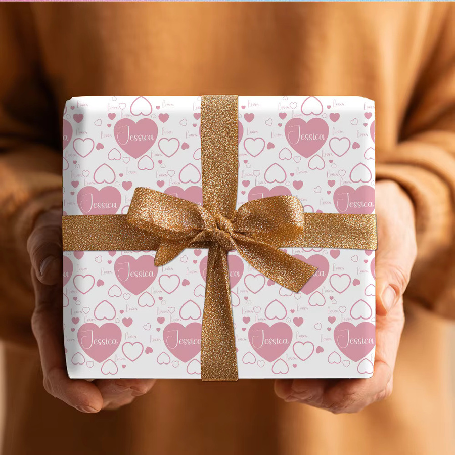 Personalisiertes Geschenkpapier von WEIGAO mit Namen in den Farben Schwarz, Rosa und Rot für Valentinstag, Silvester oder Hochzeiten - Bild 4
