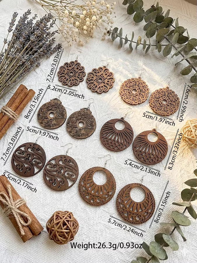 YULUCH Ohrring-Set, Holz, Blumen-Mandala, Damen, Vintage, Bunt - Bild 3