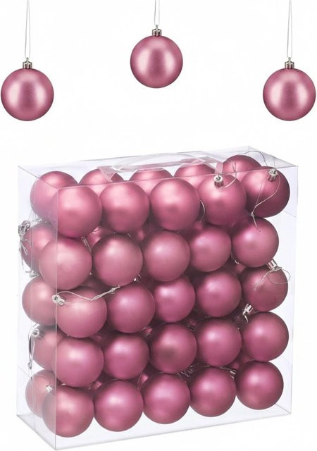 Relaxdays Weihnachtskugeln aus Kunststoff in Rosa Matt, 50er Set mit Aufbewahrungsbox, Durchmesser: 6 cm, Höhe: 7 cm - Bild 1