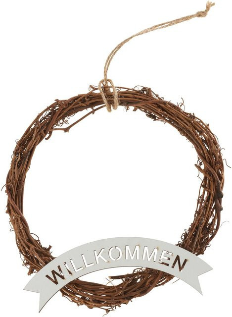 VBS Deko-Kranz Welcome in Braun aus Weinreben und Sperrholz mit Jutekordel für Frühling, Sommer und Weihnachtszeit - Bild 1