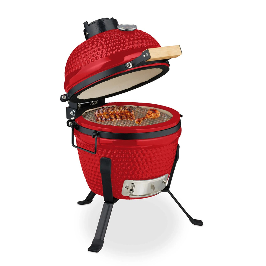 Relaxdays Kamado Kugelgrill aus Keramik in Rot mit Thermometer, B/T/H: 56,5 x 43 x 46 cm - Bild 2