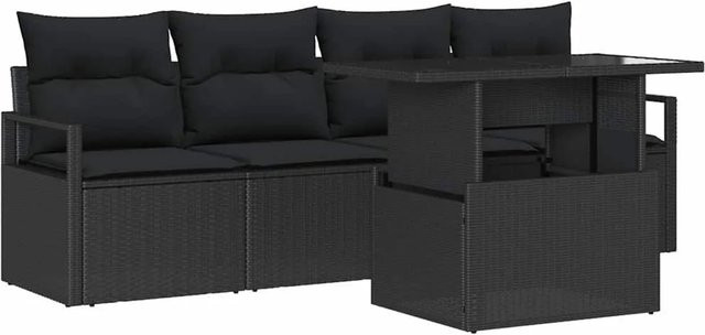 vidaXL Lounge-Gartenmöbel Set aus Poly-Rattan und Stahl in Schwarz mit Kissen und Gartentisch - Bild 1