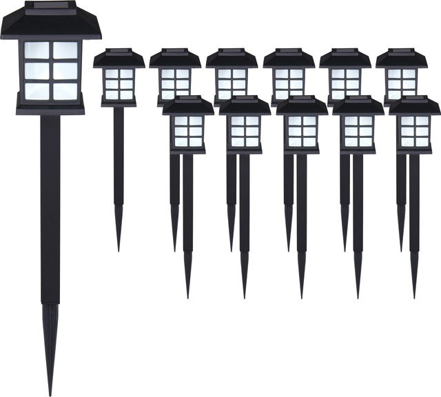 monzana LED Solarleuchten 12er-Set Schwarz mit Dämmerungssensor und Erdspieß für Garten, Terrasse und Balkon - Bild 1