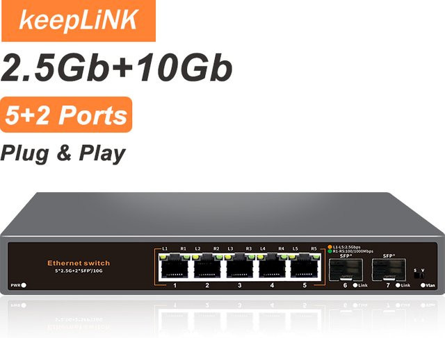 KeepLiNK 7-Port Multi-Gigabit-Switch mit 5 x 2,5-Gb-Ethernet und 2 x 10-Gb-SFP+ unmanagediert für Plug & Play Hochgeschwindigkeitskonnektivität - Bild 1