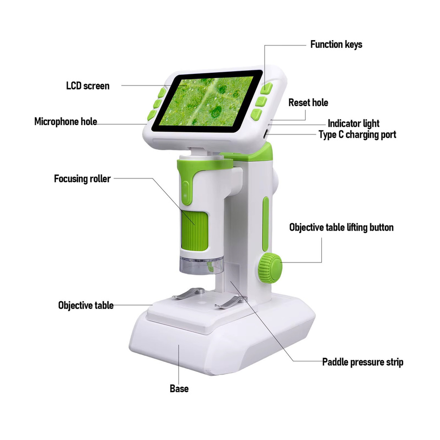 meterk Kindermikroskop, digitales Desktop-Mikroskop, mit LCD-Bildschirm, mit LED-Licht - Bild 4