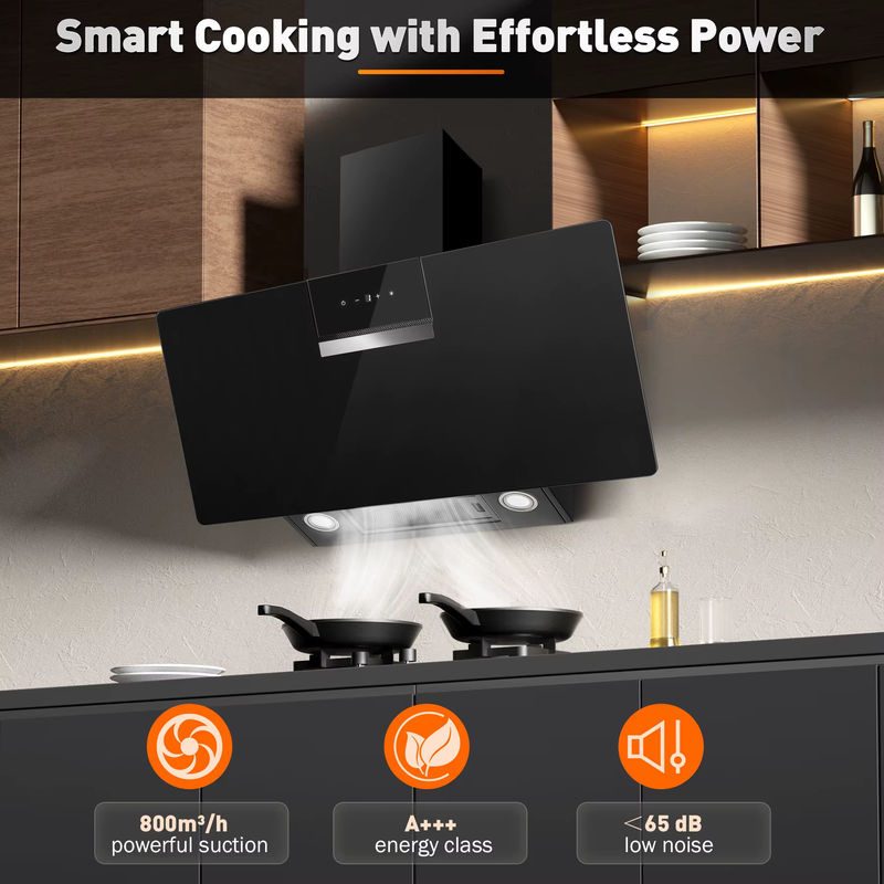 TopStrong Wandmontierte Dunstabzugshaube in Schwarz mit 800 m3/h Luftleistung, A+++ Energieeffizienz, LED-Touch-Steuerung und Umluft- oder Abluftoption, Breite: 90 cm - Bild 3