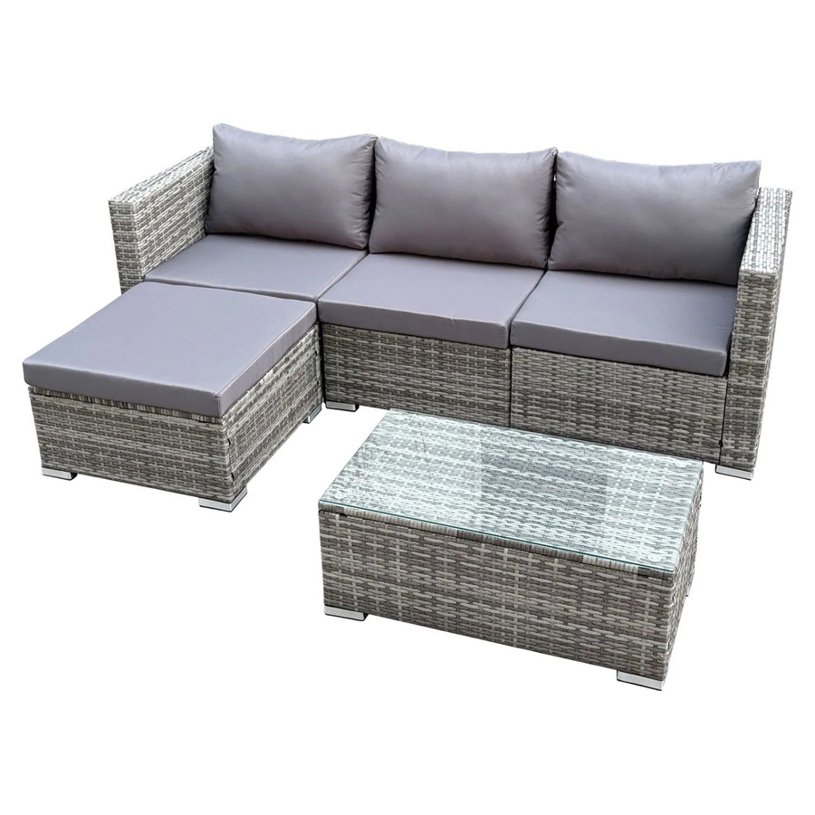 SVITA QUEENS Gartenlounge 5-tlg. Gartenmöbel Set in L-Form aus Polyrattan und Stahl, Grau, inklusive Polsterung und Tisch - Bild 2