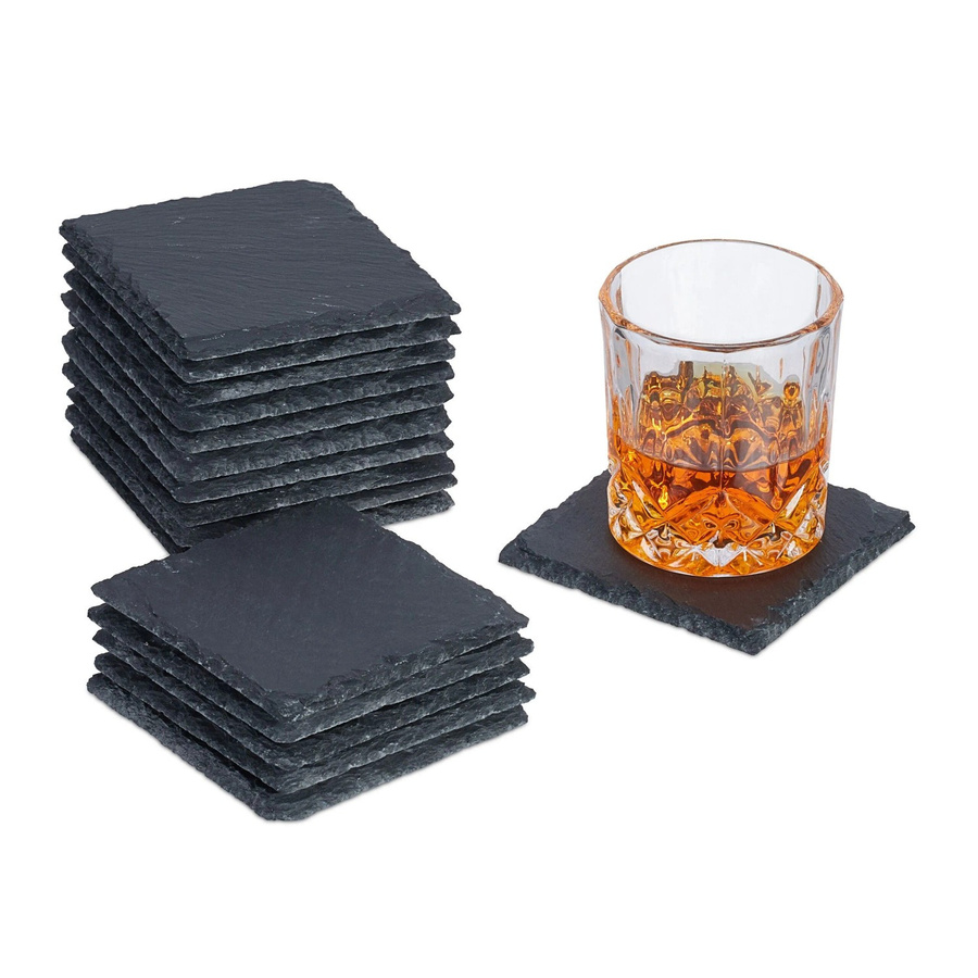 Relaxdays 16er Set Glasuntersetzer aus Schiefer in Anthrazit, rutschfest, B/T/H: 10 x 10 x 1 cm - Bild 2