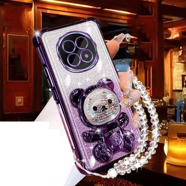 Glitzer Bär Handyhülle mit Armband für Motorola Moto G86 G56 G05 G54 G24 G14 G34 G04 G84 E14 E15 Stoßfeste Hülle mit Lanyard in Violett Transparent - Bild 1