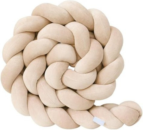 Linggo Geflochtenes Kissen in Beige als dekoratives Kinderbett-Accessoire mit weicher PP-Baumwollfüllung und Velvet-Polyester-Material - Bild 1