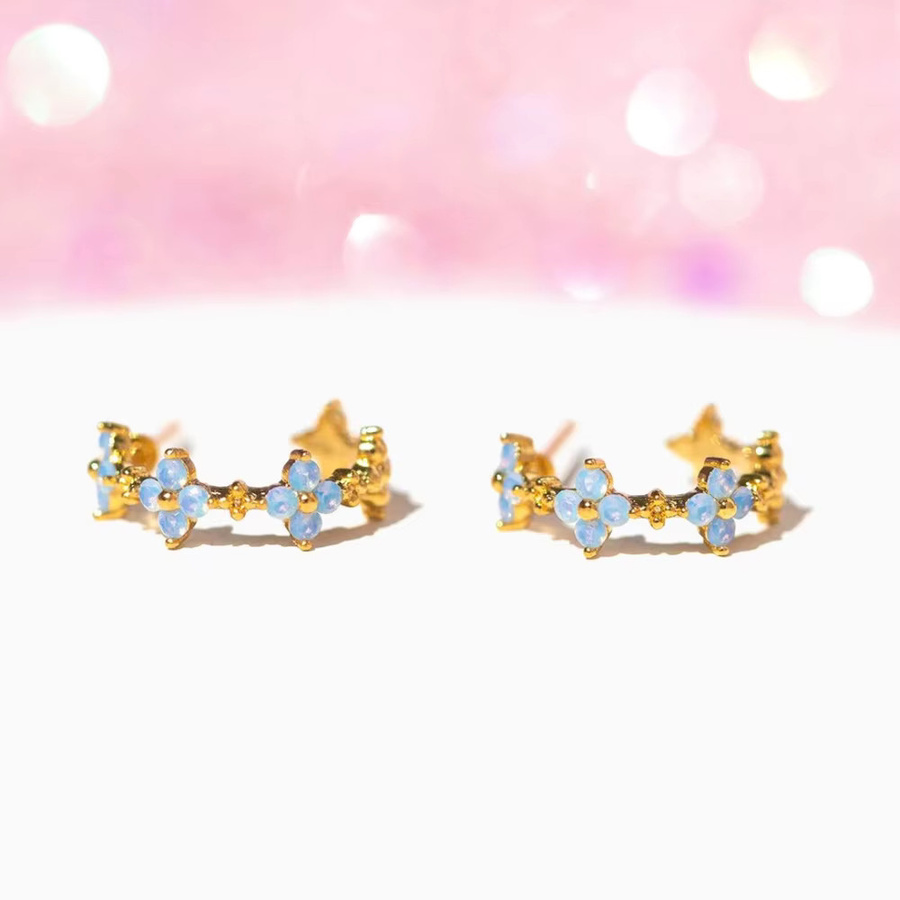 YUYAN Ohrring, blau, Blume, Kupfer, Gold, Zirkon, Damen - Bild 2
