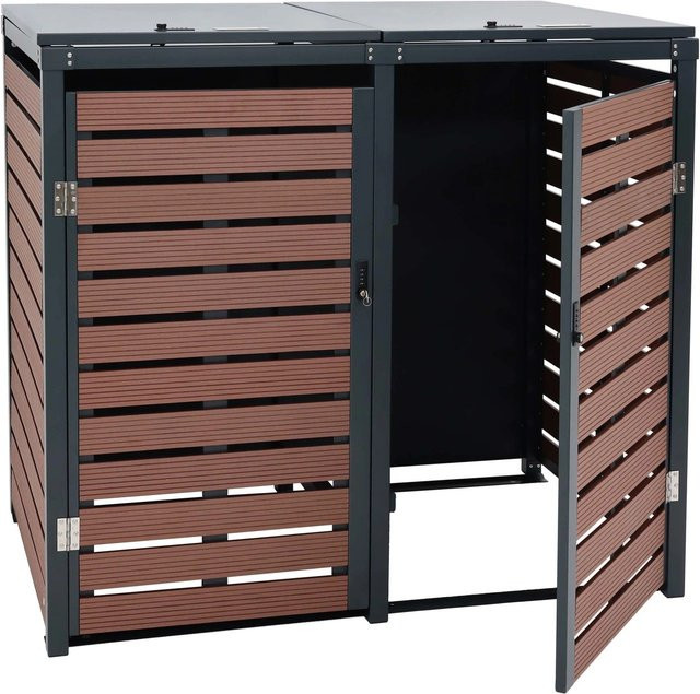 Proregal Mülltonnenbox aus WPC und Metall in Walnuss-Holzoptik Braun, H x B x T: 119 x 140 x 102 cm - Bild 1