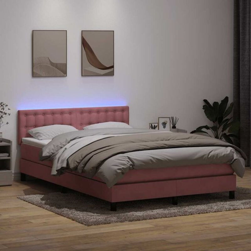 vidaxl Boxspringbett mit Matratze aus Samt in Rosa und Weiß, B/T/H: 160 x 210 x 78 cm - Bild 1
