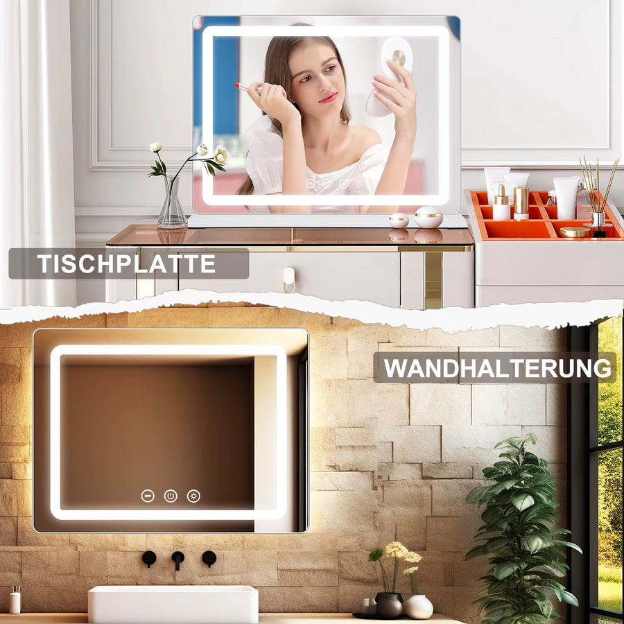 Teousev Hollywood-Schminkspiegel mit LED-Beleuchtung in Weiß, 80 cm Breite, dimmbar mit 3 Farben und Touch-Steuerung, CRI≥90 - Bild 4