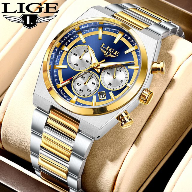 LIGE Armbanduhr Quarz, Edelstahl, Blau, Herren - Bild 1