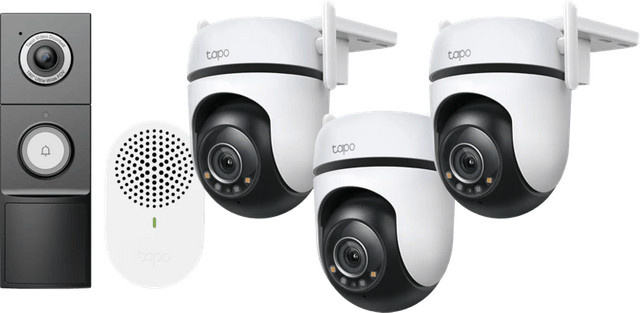 TP-Link Tapo C520WS 3er-Pack Wi-Fi Überwachungskameras in Weiß inklusive D235 Smart Battery und Wired Doorbell Smart Home Set - Bild 1