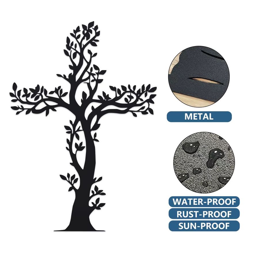 DDPNKL Vintage Wanddekoration Kreuz aus Metall in Schwarz – Wetterbeständige christliche Kunst für dein Zuhause - Bild 3