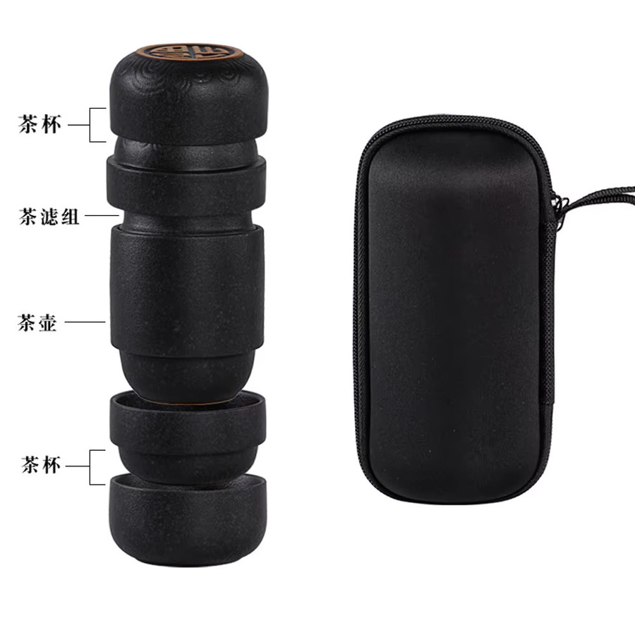 Hmlove Keramik Teewaren Set Schwarz mit Teekanne und 4 Tassen, Tragbares Kung Fu Tee Set, 160ml - Bild 2