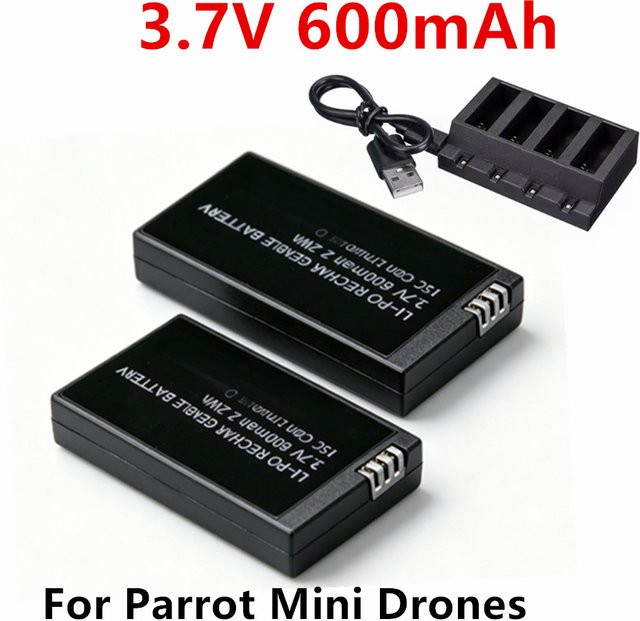 Parrot Lithium-Polymer-Akku 3,7 V 600 mAh mit Ladegerät für MiniDrones Mambo, Jumping Sumo und Rolling Spider in Schwarz - Bild 1