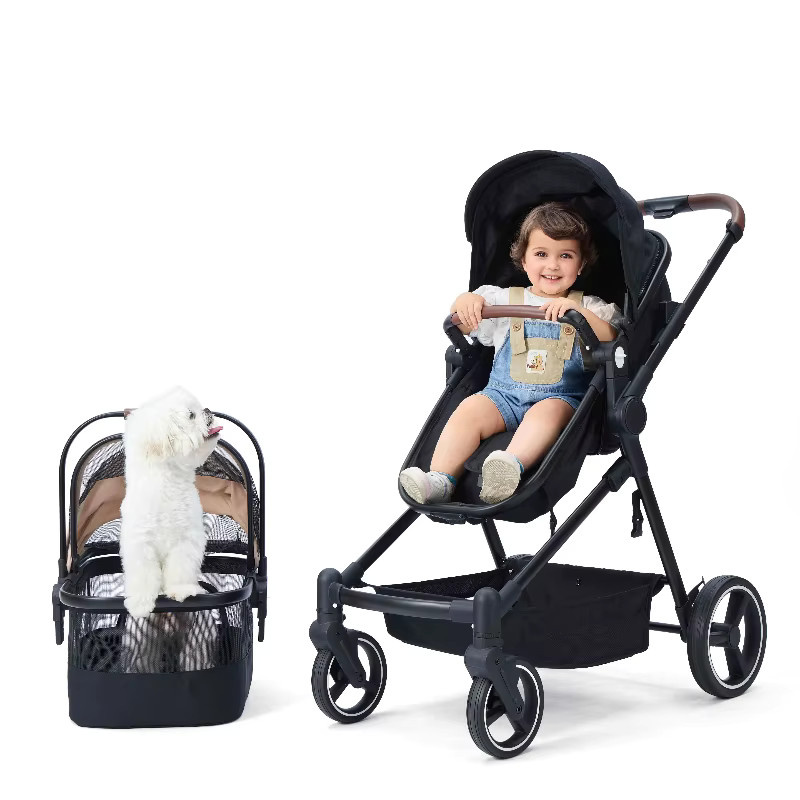 LUVCHAIN Multifunktionaler Kombi-Kinderwagen für Babys und Haustiere in Schwarz mit abnehmbarem Design und Standalone-Modus - Bild 2