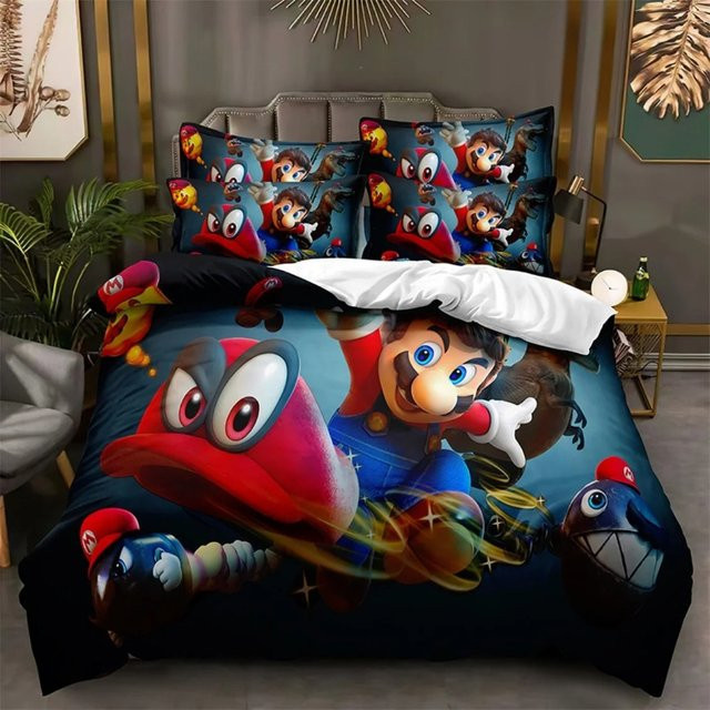 Beast Kingdom Game Super Bros Bettwäsche-Set mit Bettbezug und Kissenbezug, Mehrfarbig - Bild 1