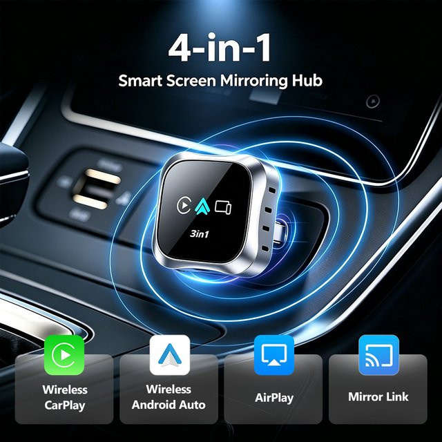 uhulamb 4-in-1 CarPlay Adapter mit kabelloser Bluetooth-Bildschirmspiegelung in Silber - Bild 1