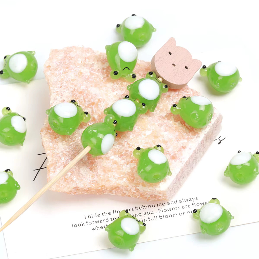 NASSBORO Glasperlen, Grün, Frosch, 5 Stück - Bild 2